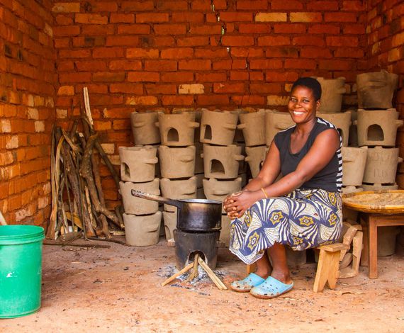 Cooking lunch on efficient cookstove in Malawi (while stoves dry)